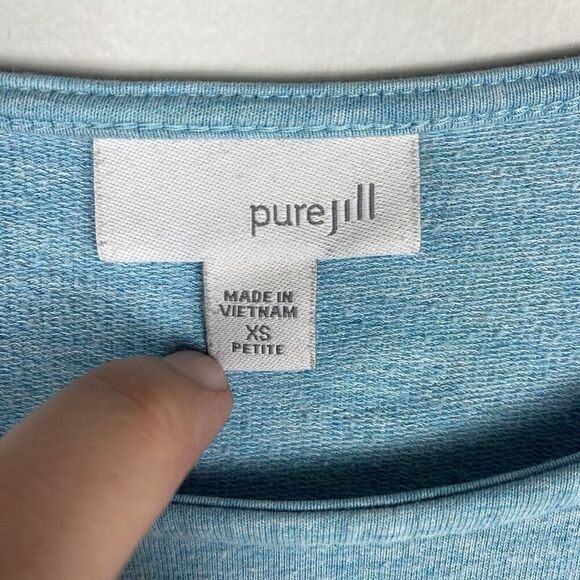 Pure Jill  Pullover Sweat Top Sz XS Blue Pockets Cotton Yoga Gym Running - Picture 5 of 6